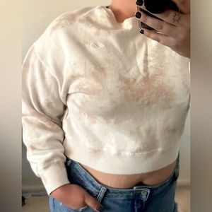 Hollister Size Medium Oversize White & Pink Tie Dye Crop Sweatshirt